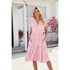 Spring Summer New Solid Color V-neck Loose Short Sleeve Waist-tucked Patchwork Dress for Amazon Cross-border Trade Women