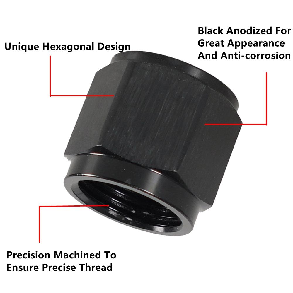 1PC AN4 AN6 AN8 AN10 AN12 Adapter Female Flare End Cap Plug Tube Fitting Hex Head Port Fitting Aluminum Black