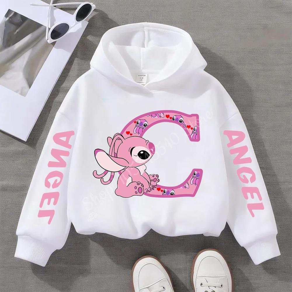 Stitch Hoodies Angel Letter A B C D E F Children Pullover Kid Casual Clothes Anime Kids Sweatshirts for Girl Boy Cartoons Tops