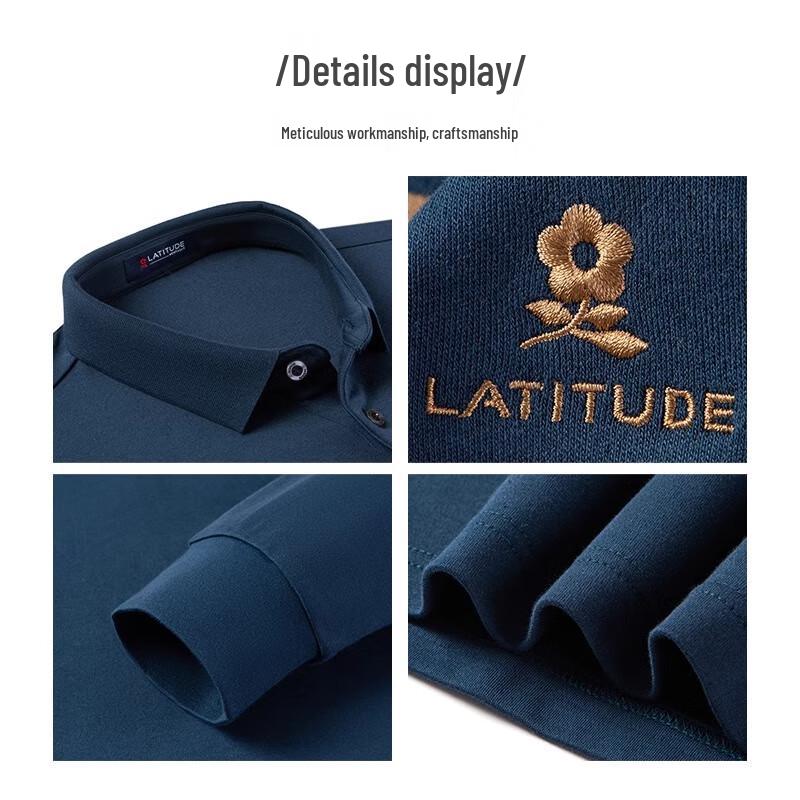 MONTAGUT Men's Pure Cotton Long-Sleeve Lapel Polo Shirt