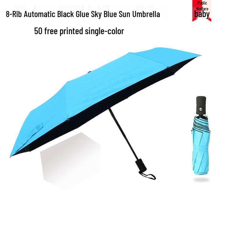 Custom Logo Folding Sun and Rain Dual-Use Umbrella with Colored Rubber Sun Protection