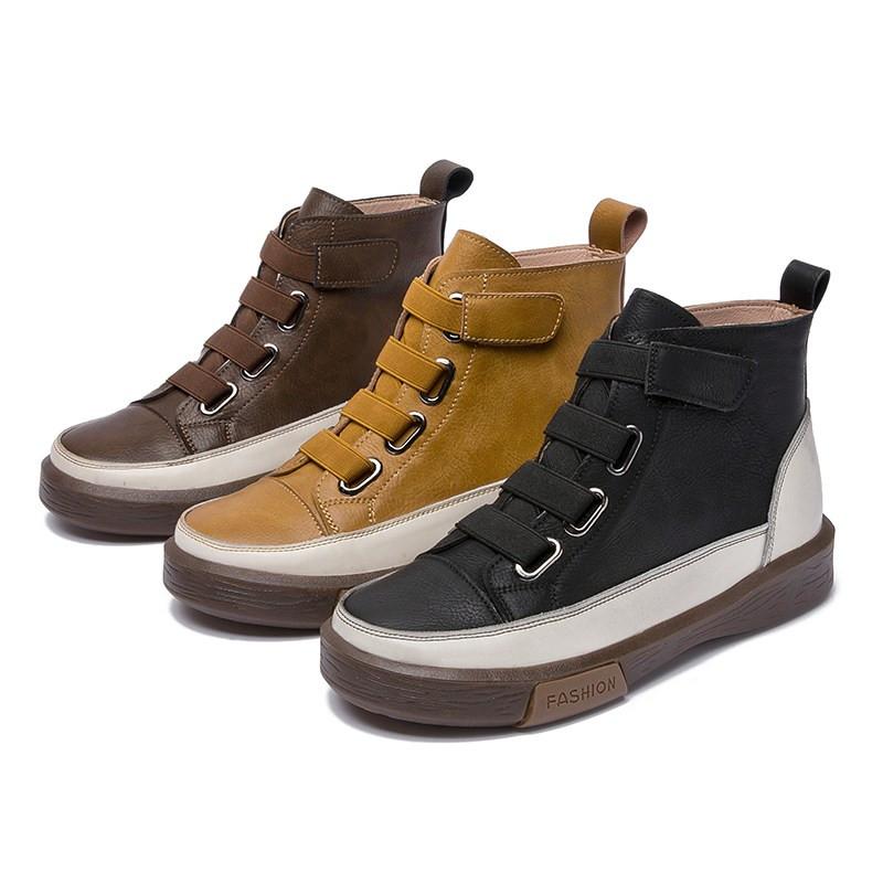 Mode AIYUQI Damen Winterschuhe Flach Echtleder 2025 Antik Farbpassend Schnürung vorne Damenstiefel Trend Mädchen Studentenschuhe