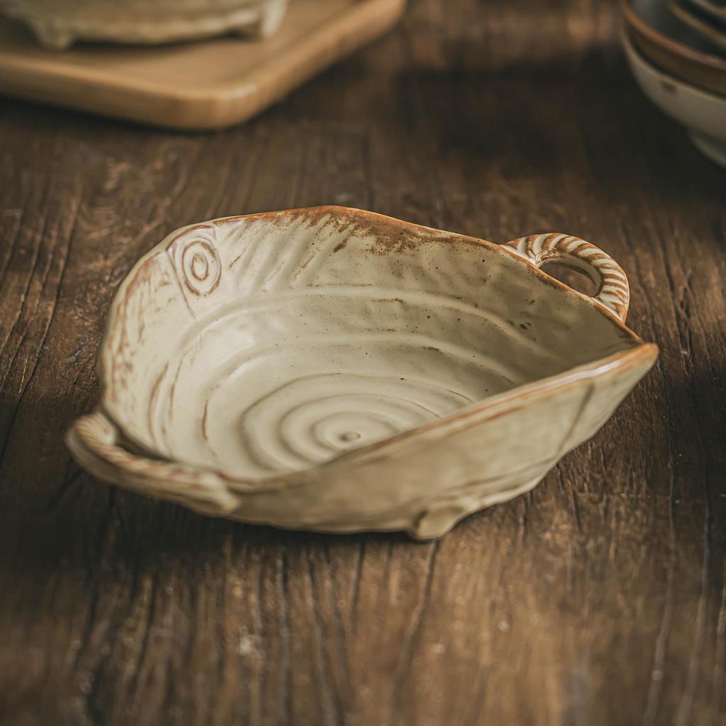 Handcrafted Double-Ear Coarse Pottery Bowl: Elegant Tableware for Salads, Fruits, and More