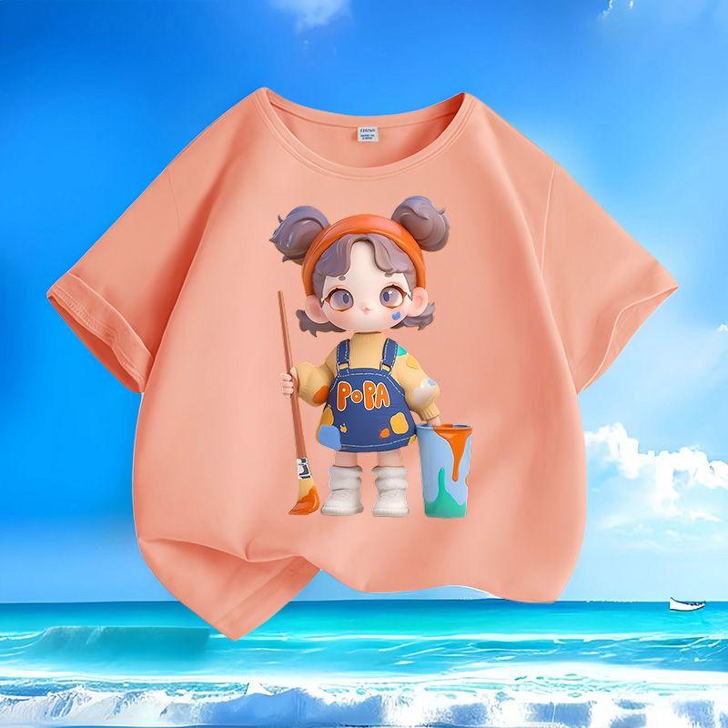 Children's Cartoon Pure Cotton Top, Summer Girls' Casual Loose T-shirt