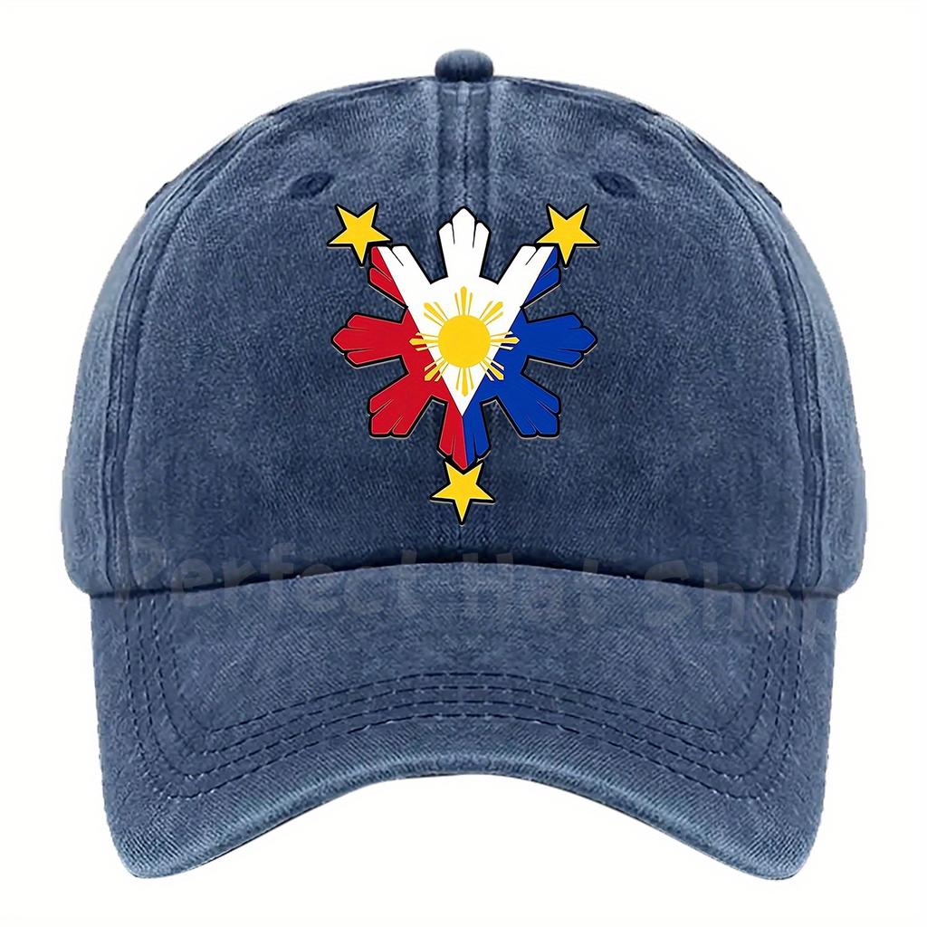 Philippine Cultural Design Adjustable Baseball Cap  Breathable Hat with TriColor Sun Motif Machine Washable