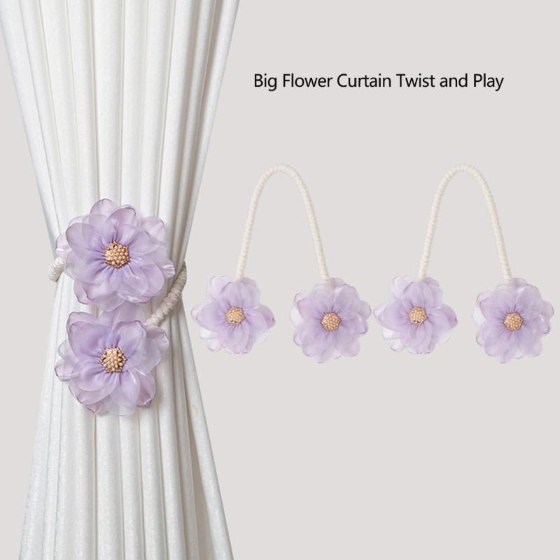 2Pcs Handmade Flower Curtain Tieback Elegant Decorative Clip Window Drapery Holdback Buckles Tie for Living Room Bedroom