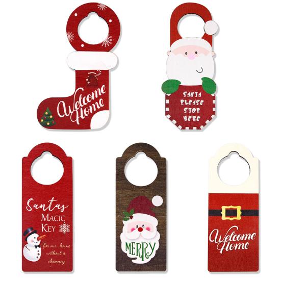 Weihnachten Holz Türklinke Strumpf Dekor Dekoration Weihnachtsmann Schneemann Urlaub Türgriff Aufhänger Anhänger Party
