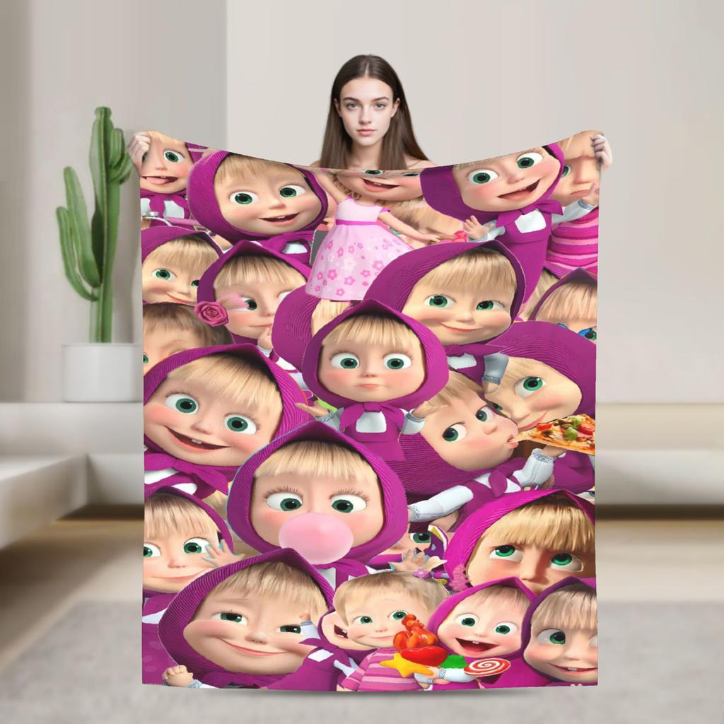 Warm BlanketKids Camping M-Mashas and B-Bears Throw Blanket Flannel Bedspread For Bedroom Graphic Sofa Bed Cover