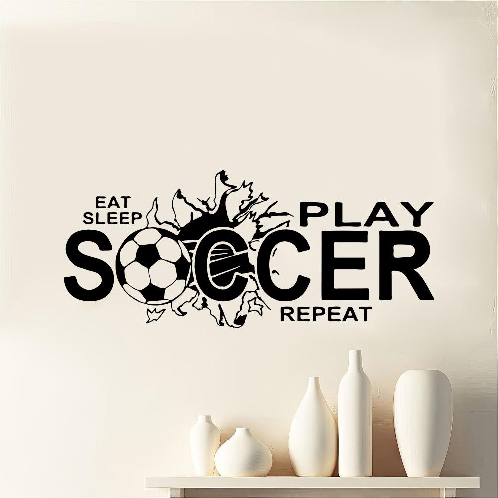 

Ешь Спи Играй в Футбол Виниловая Наклейка на Стену - Спортивное Искусство для Спальни Мальчика