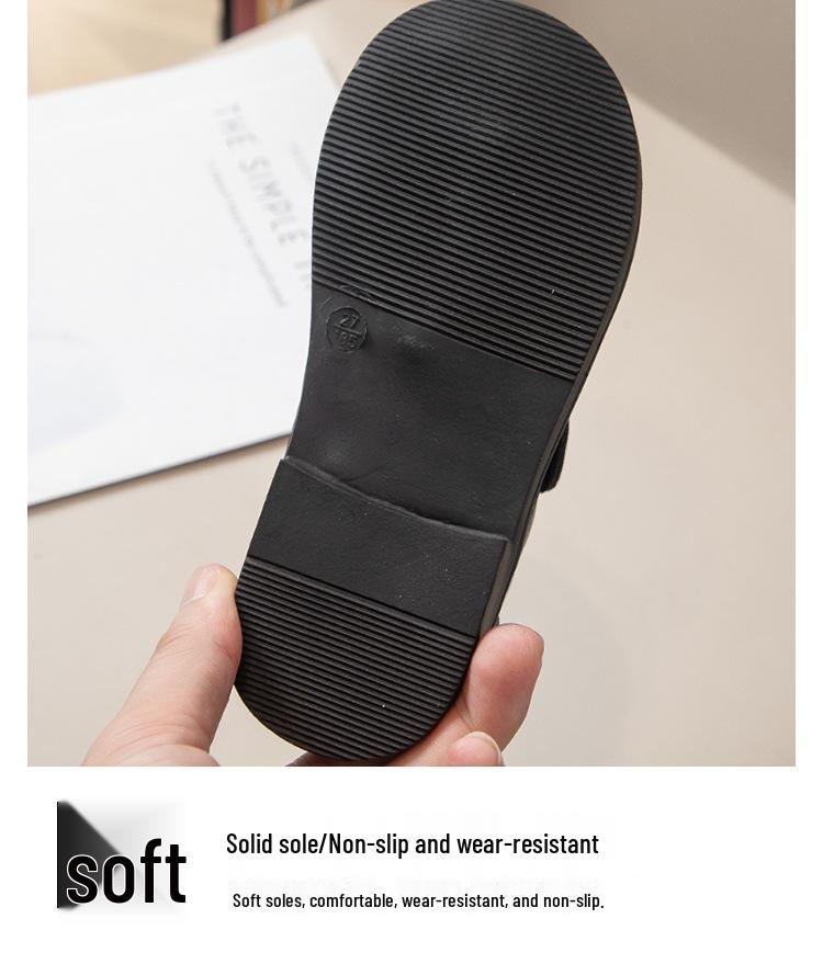 Matowe czarne skórzane buty casualowe w stylu brytyjskim dla chłopców, antypoślizgowe, na rzepy (Wiosna jesień)