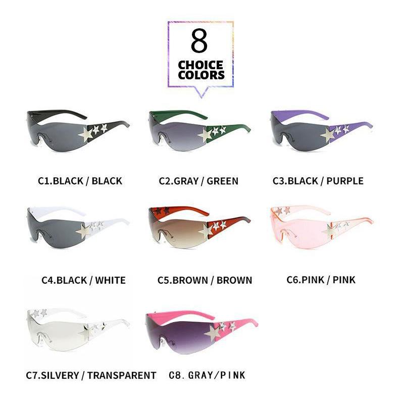 Star Decor Pilot Sunglasses, UV400 Protection Sport Shades, Y2K Fashion Rimless Sunglasses for Men Women Outdoor Cycling and Streetwear