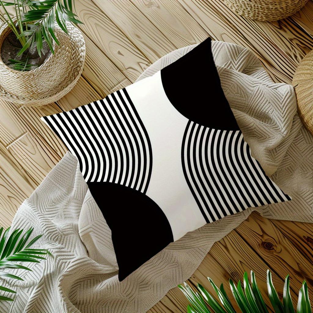 1Pc Black And White Geometric Stripe Throw Pillow Cover,Suitable For Sofa,Bedroom,Livingroom,A Unique Gift For Minimalist Lovers