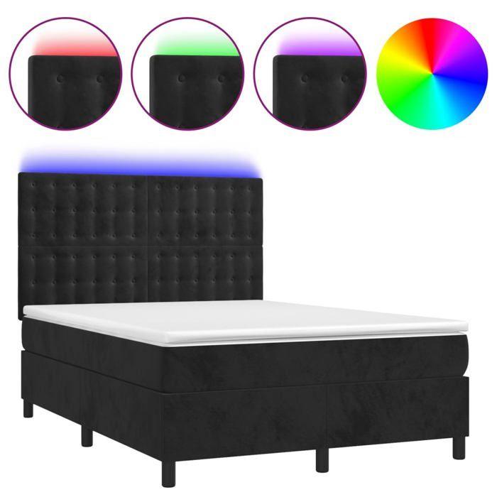 Maison Exclusive - Sommier à lattes de lit matelas et LED Noir 140x190 cm Velours
