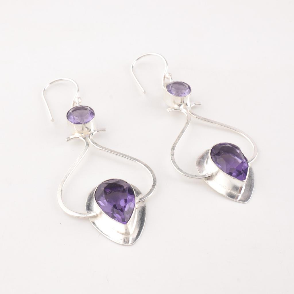 Natural Iolite Gemstone 925 Sterling Silver Handmade Drop/Dangle Earrings 2.07" EE-170-4