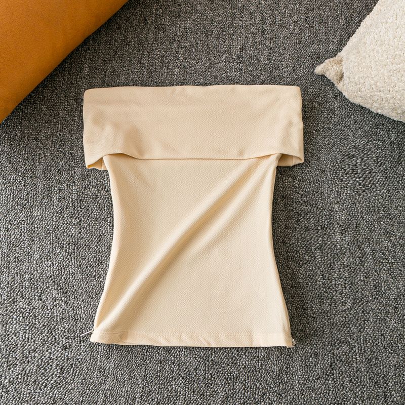 

Весна и Лето Экспорт K-стиль Новое поступление Силм Стройнящий Элегантный Классный Модный Короткий Топ-труба Топы Beige XS