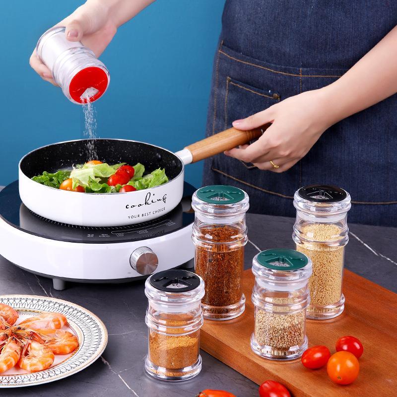 Klare Kunststoff Gewürz Glas Küche Würze Flasche Rotierenden Porösen Salz Tank Pfeffer Grill Shaker Flasche Würze Lagerung Werkzeuge
