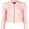NOORA Womens Lambskin Pink Leather Motocycle Jacket With Zipper & Chinese Collar Slim Fit Biker Jacket