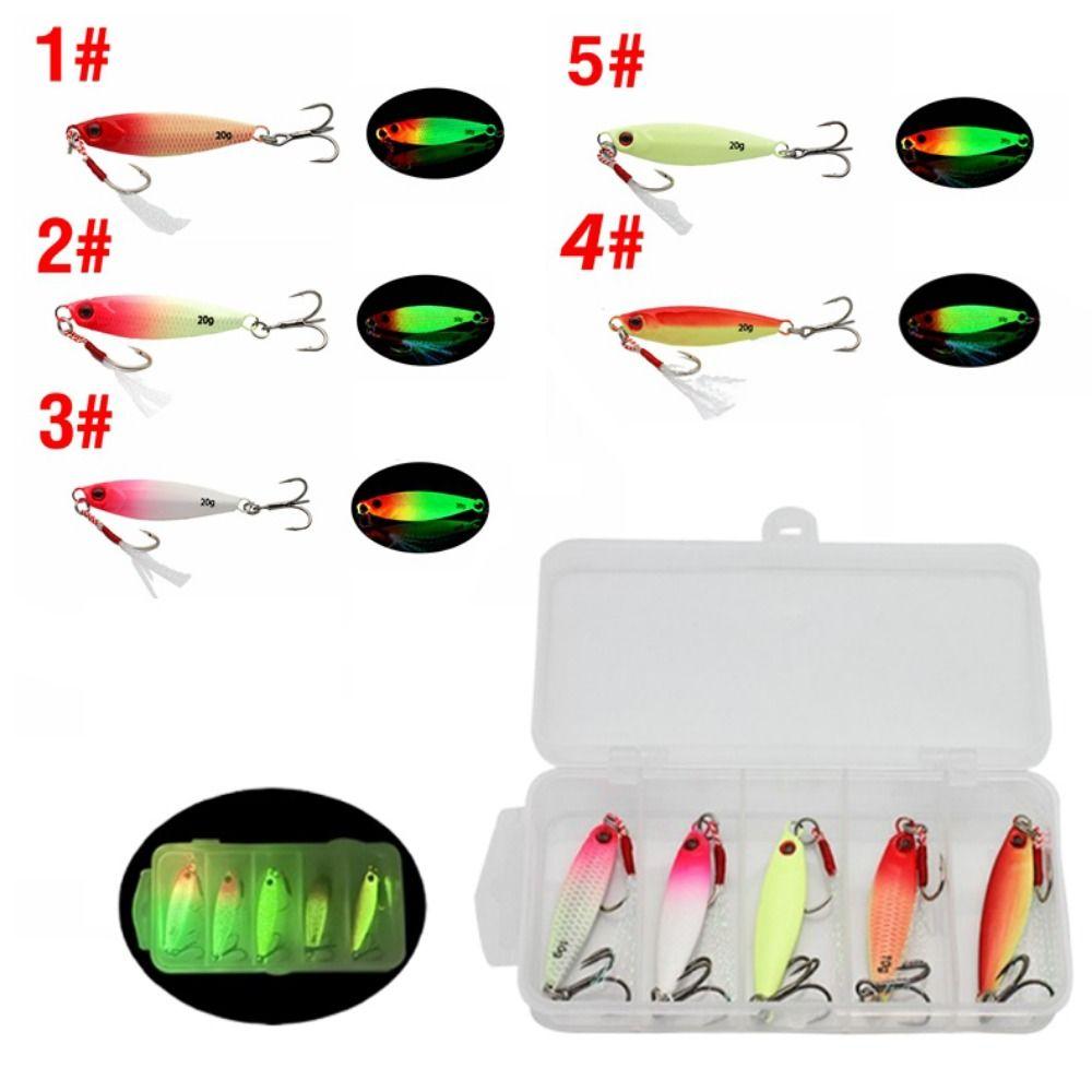 5Pcs 5 Size Luminous Fishing Lures Hooks 3D Eye Fishing Lures Kit Beach Boat Fishing