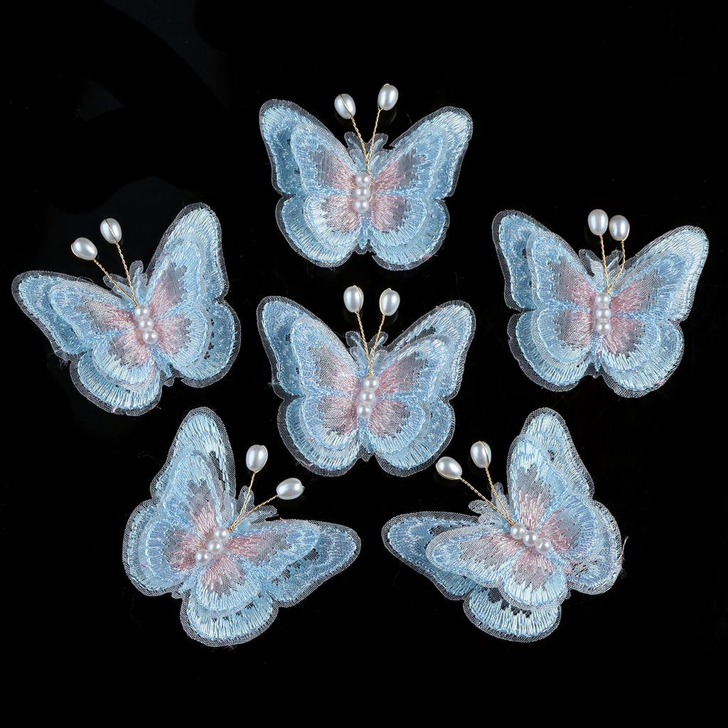 6pcs Double Layer Pearl Mesh Lace Butterfly Patches For Clothes Sewing Supplies DIY Hair Clip Accessories Butterfly Appliques