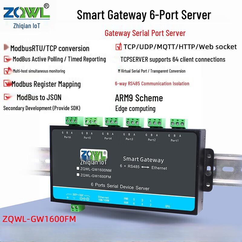 Isolated 6-Channel RS485 To Ethernet MQTT Server Module