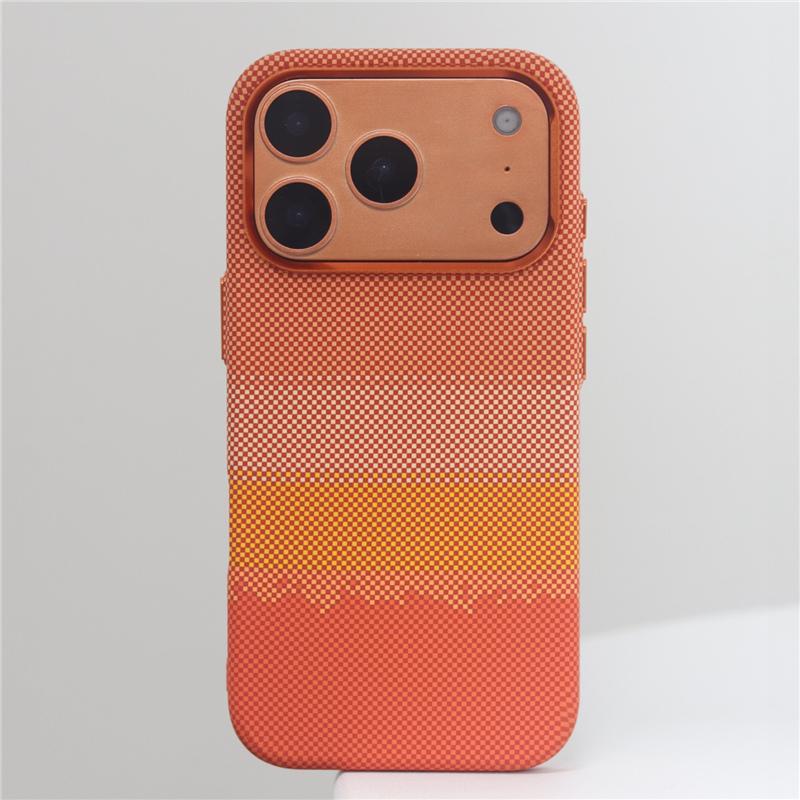 

Orange Carbon Fiber Texture Alloy Lens Frame Magsafe Case For iPhone 17Pro 17Pro Max Matte Magnetic Shockproof Hard PC Cover For iPhone 17Pro Max