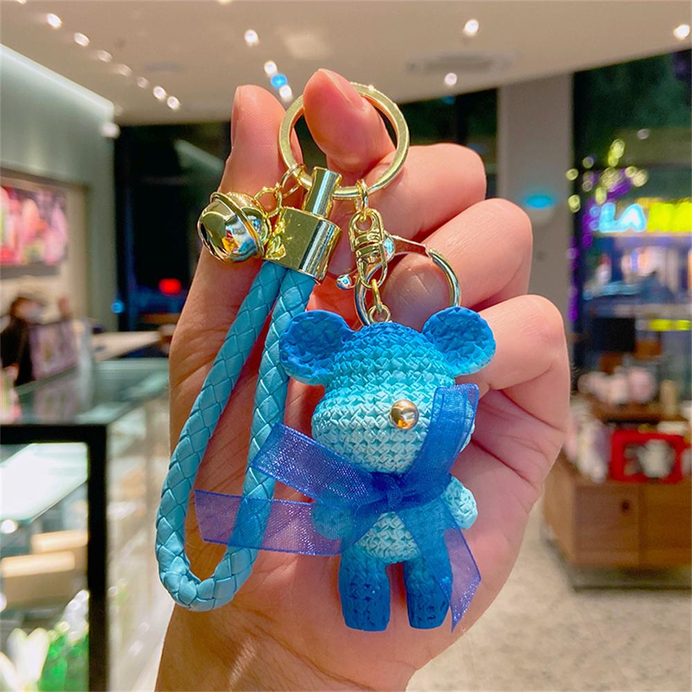 

1pcs Creative Wool Yarn Bear Keychain Cartoon Cute Bear Car Cell Phone Bag Key Chain Pendant Couple Small Gift Pink Gray Blue Pu синій