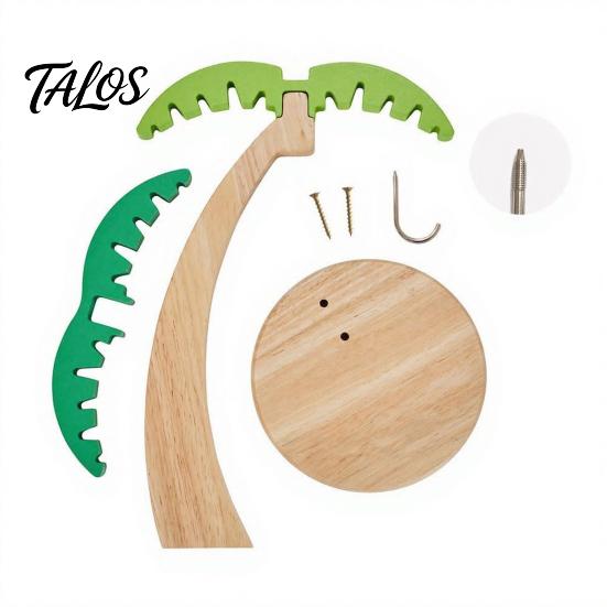 Tropical Kitchen Decor Wooden Banana Hanger, Coconut Tree Shape, with Metal Hook, Fruit Stem Hanger Theme Stable Base Rack, for Countertop Solid Wood