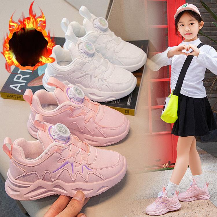 

Спортивная обувь для девочек. Осенне-зимние флисовые детские маленькие белые туфли. Большие детские кроссовки с вращающейся пуговицей на мягкой подошве для мальчиков.