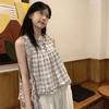 Korean fungus edge plaid sleeveless shirt women's summer new sweet wind loose casual age-reducing design top