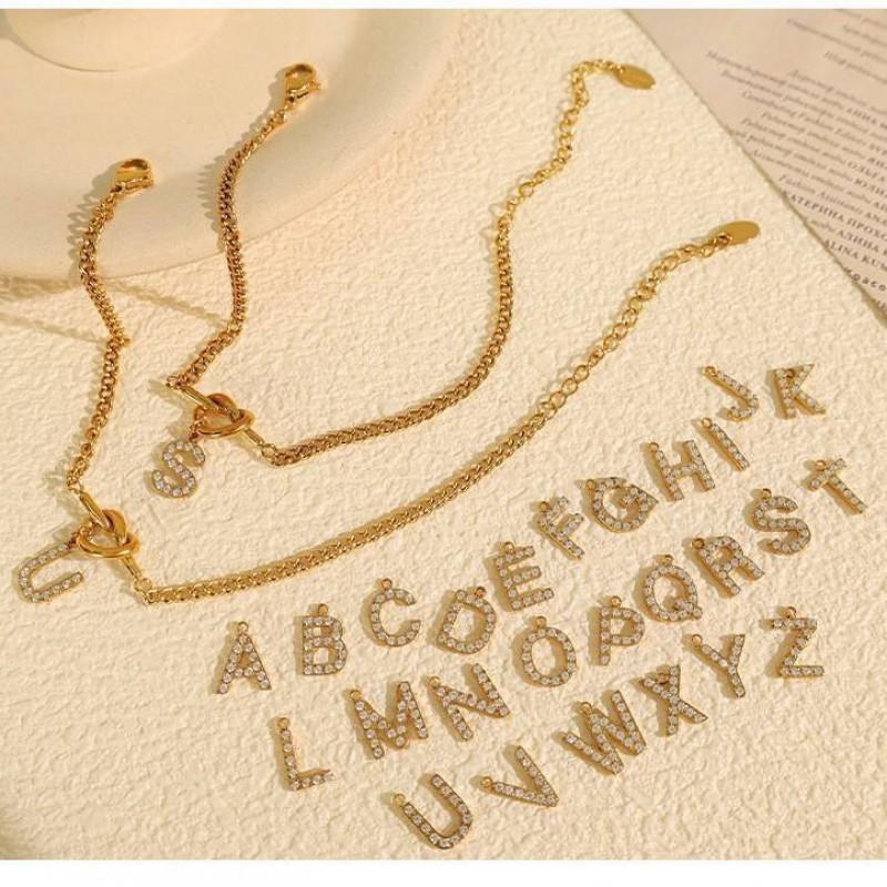 Gold Plated Letter Knot Charm Bracelet Women 26 Alphabet Initials Titanium Steel Luxury Minimalist Jewelry