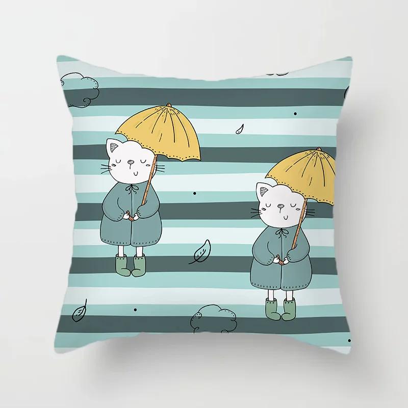 45*45cm Cute Cartoon Mermaid Dinosaur Alpaca Fox Pillowcase Sofa Office Seat Lumbar Cushion  Cover Home Decoration Pieces