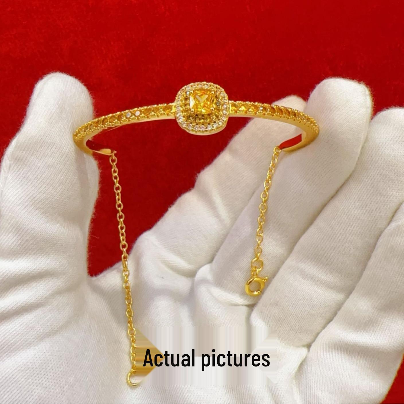 

Vietnamese Gold-Inlaid Cube Bracelet: Brass, Gold-Plated, Diamond, Women s Fashion, Light Luxury Jewelry.