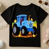 Boys' Short-Sleeve Spring/Summer/Autumn Cartoon Blue Tractor and Farm Chick Cute Print Children's Crew Neck Top
