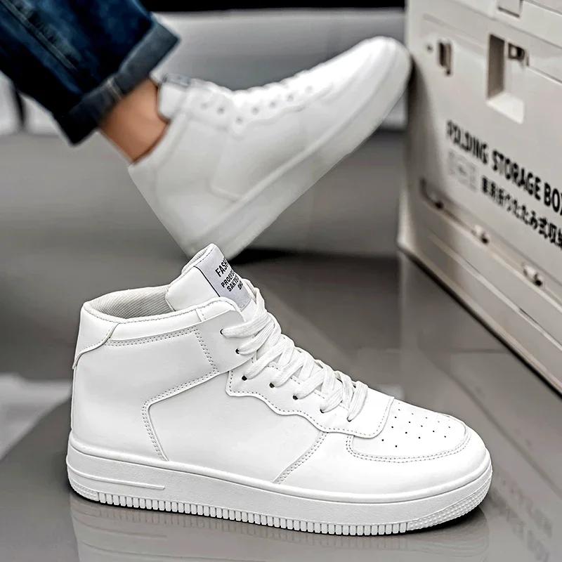 Herren High-Top Freizeitschuhe Leder Atmungsaktiv Dicke Sohle Bequeme Herren Sneaker Mode Weiß Schwarz Studenten Freizeitschuhe