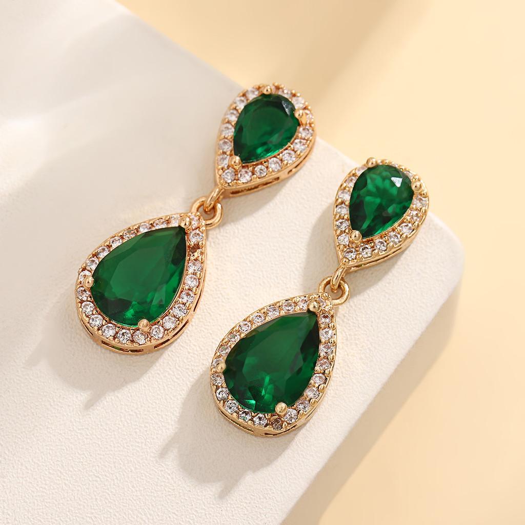 Elegant Zircon Water Drop Earrings For Women With Gold And White Accents Bridal Jewelry