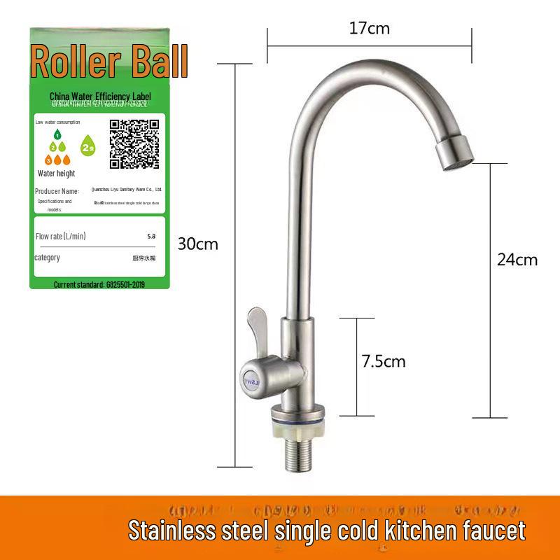 Rubinetto per acqua fredda monotubo in acciaio inossidabile 304 per lavello da cucina o da bagno