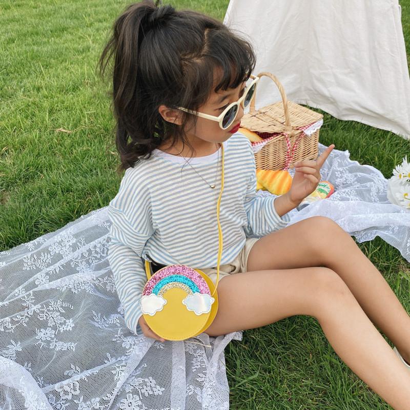 Rainbow Fashion Shoulder Bag Cartoon Kids Purse With Breathable Fabric Daily Use
