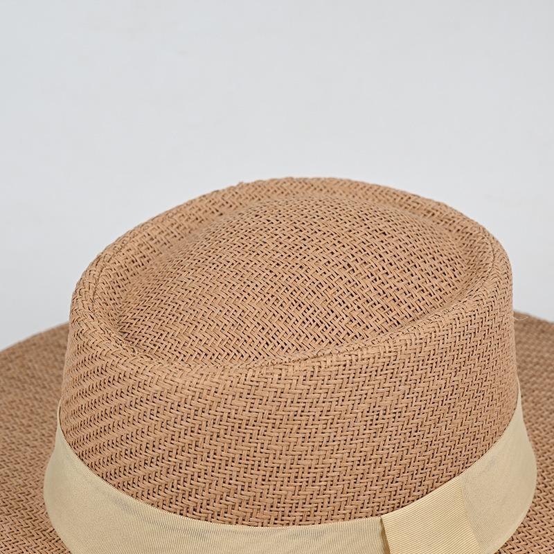 New Summer Women's Breathable Woven Straw Hat Flat Top Top Top Hat Fashionable Versatile Hat Seaside Beach Sun Protection Hat