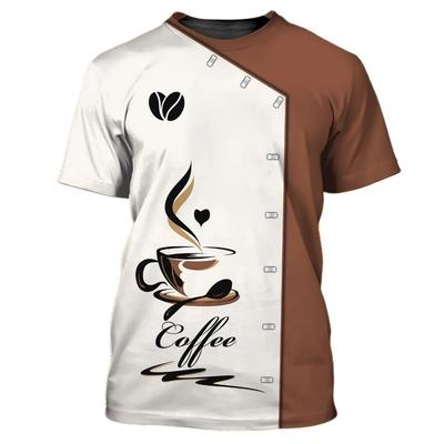 Sommer Herren T-Shirt mit 3D-Druck „Barista“ für Cafés, modisch, lässig, Uniform, O-Kragen, kurzärmelig, lockeres Sport-Top in Übergröße