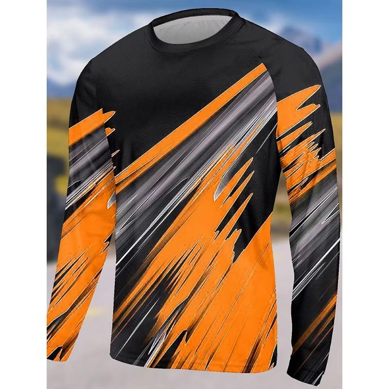 Fashion Men's Long Sleeve T-Shirt Outdoor Men's Running Tops Vertical Stripes Gym Top Spring Autumn Quick-Drying Men's Clothing