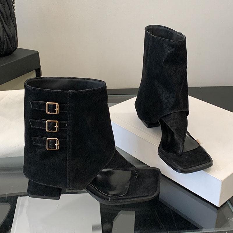 Fashion Female Open Toe Footwear Slip On Women Sandals Ankle Boots With Heels Fashion Buckle Ladies Short Booties Shoes Flip Flops