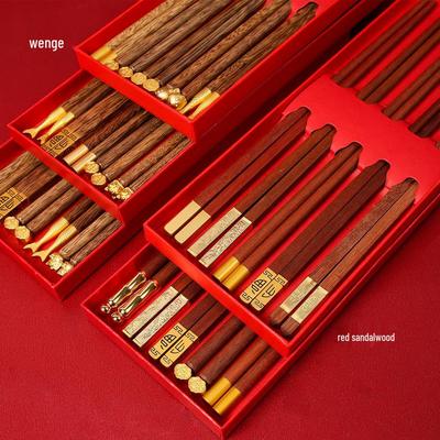 5-Paar Massivholz-Essstäbchen Geschenkset: Rotes Sandelholz & Hühnerflügelholz