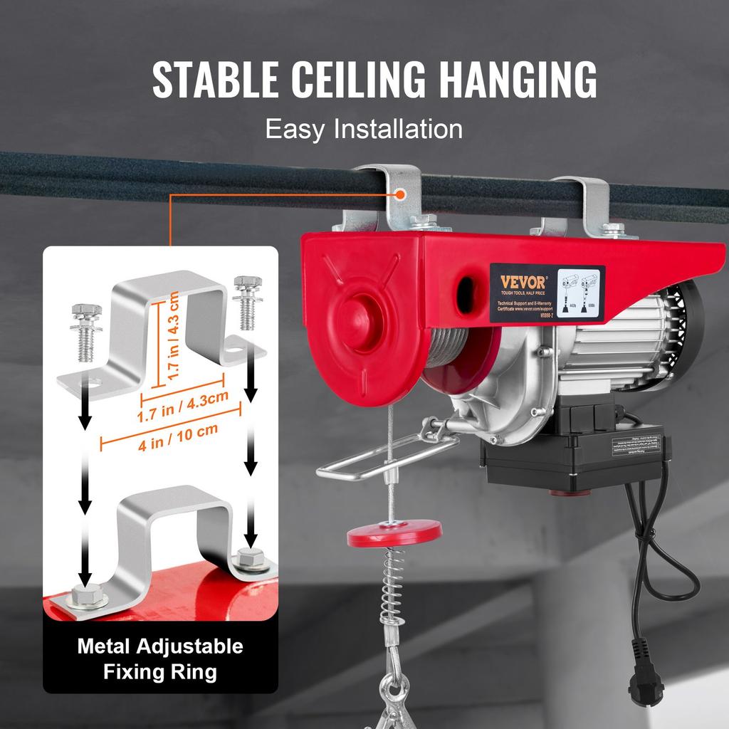 VEVOR Electric Hoist, 399.2 Kg Lifting Capacity, 850W 220V Electric Steel Wire Winch with Wireless Remote Control