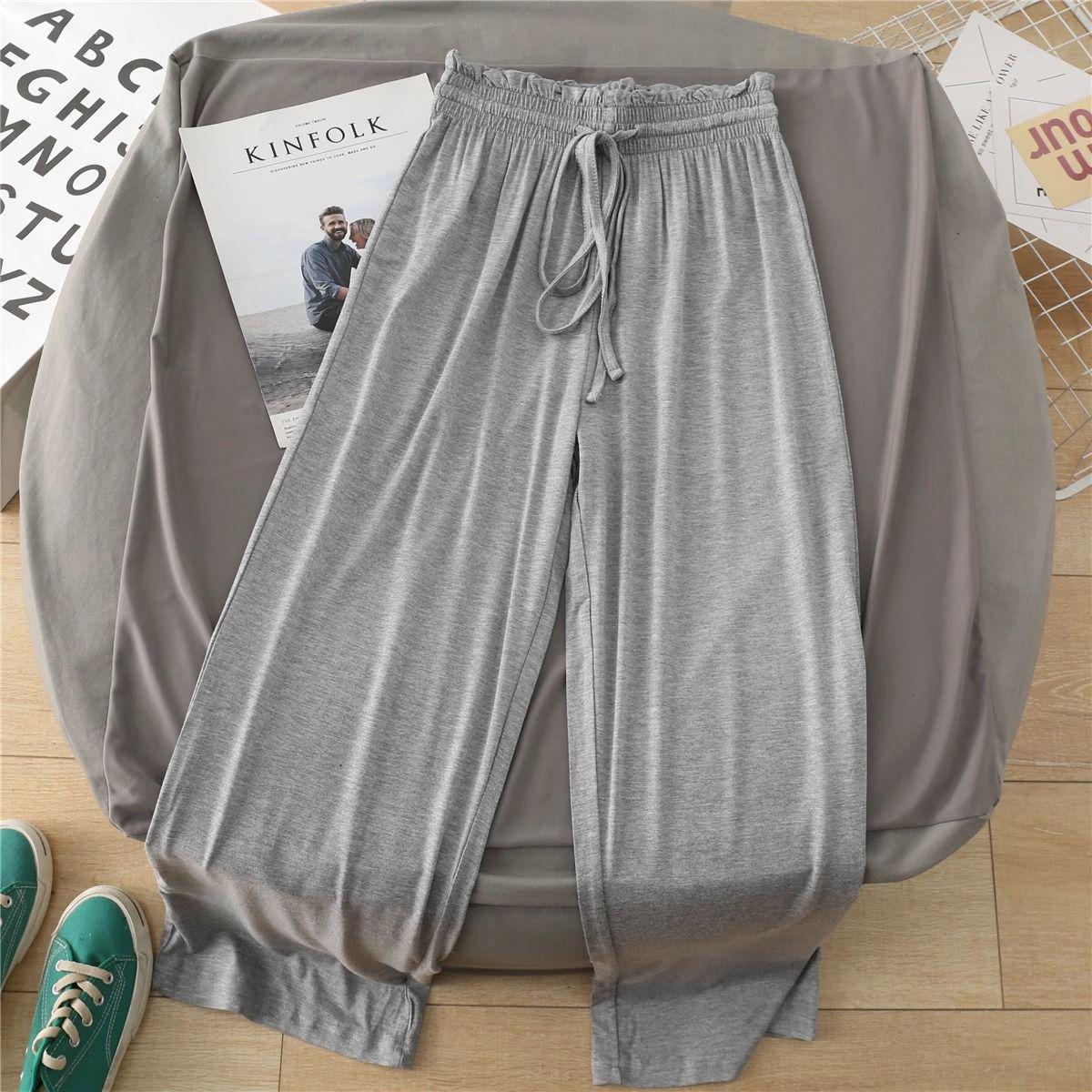 

Women s Plus Size Summer High-Waist Modal Wide-Leg Pants - Lightweight, Loose Fit, Straight Leg Ice Silk One Size: under 110 lbs