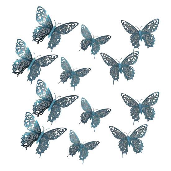 12 Stück 3D-Schmetterlings-Wanddekoration 3 Größen Hohl-Schmetterlings-Dekoration für Geburtstagsfeier Kuchenaufsatz Abnehmbare Wandbilder Aufkleber für Kinderzimmer Schlafzimmer