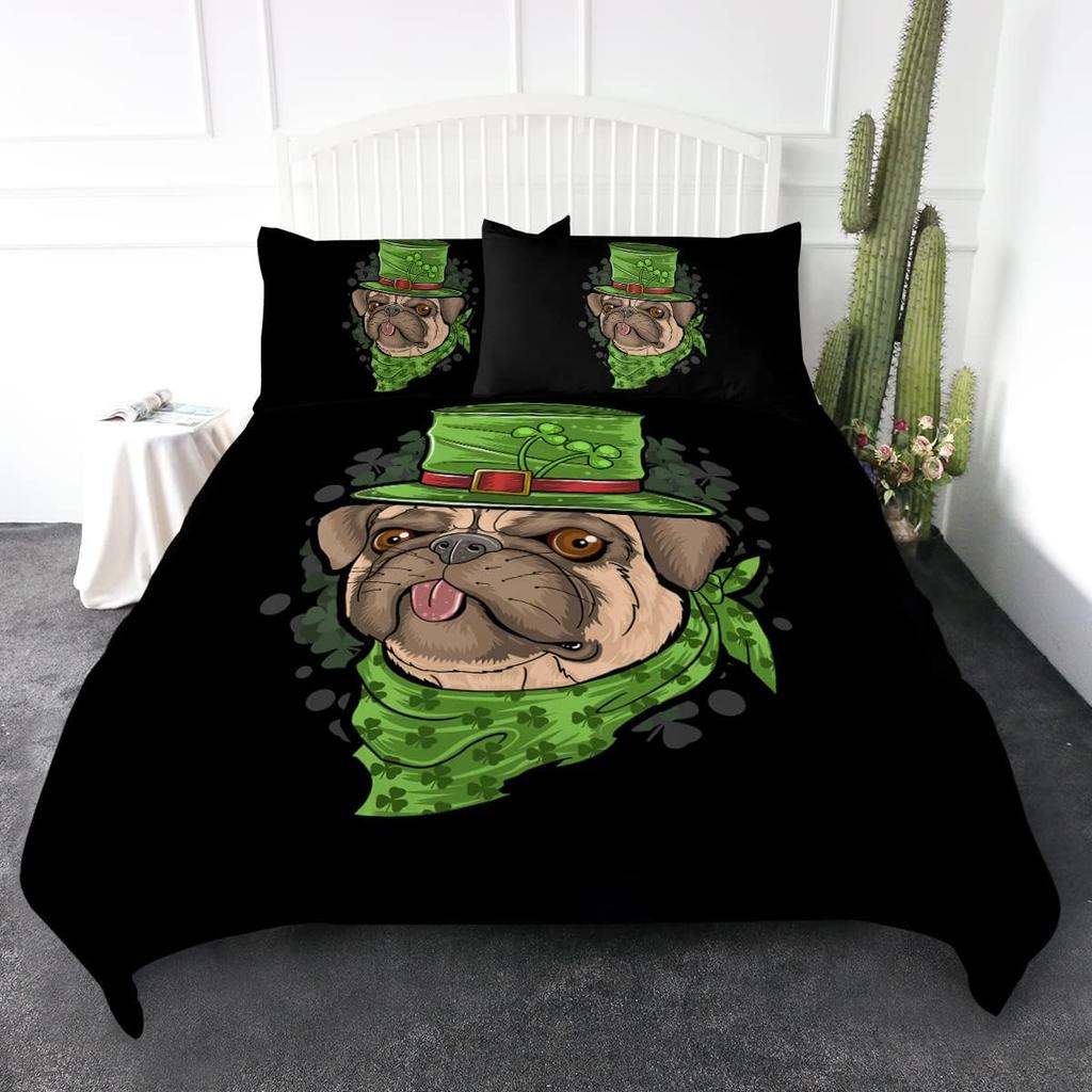 Green Animal Plant Pattern Duvet Cover Queen King Size HD Printed Shamrock Green Bedding Set 3 Piece Set and 2 Pillowcase T