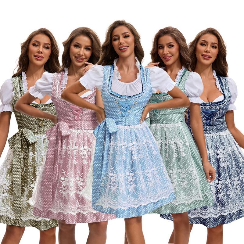 New Munich Oktoberfest Costume Bavarian Traditional Ethnic Print Beer Dress Maid