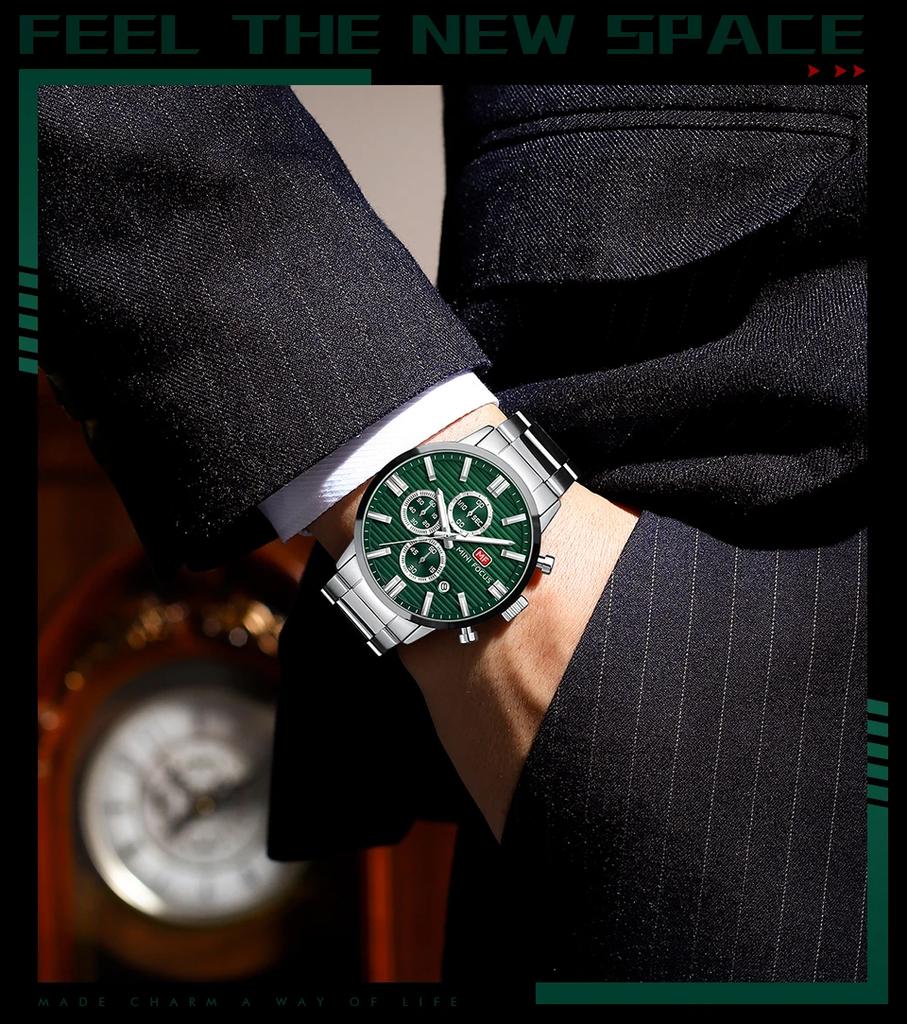 Luxury Men Quartz Watch Chronograph 24H Display Calendar Date Luminous Pointer Stainless Steel Strap Wristwatch