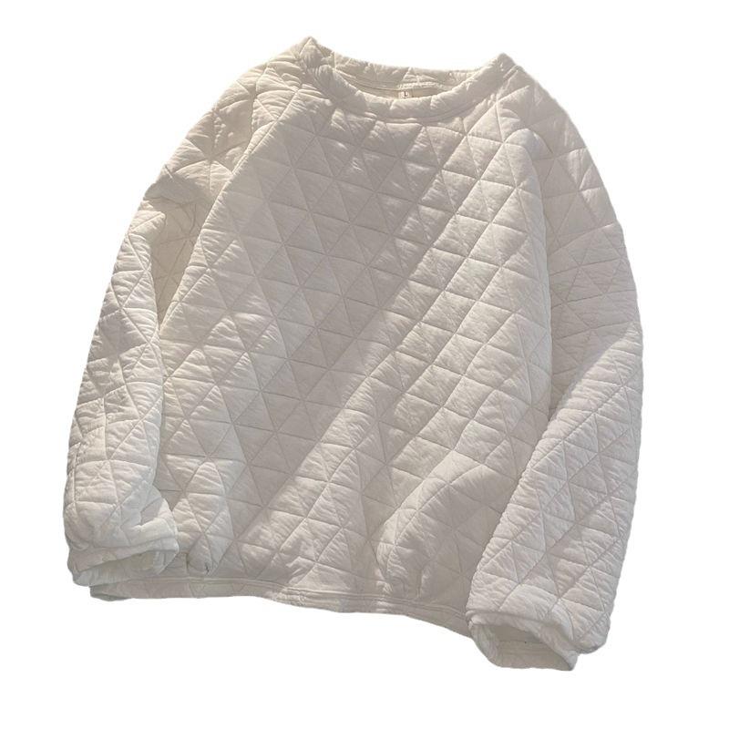 Women's Korean Style Quilted Cotton Sweatshirt - Thickened, Loose Fit, Autumn/Winter Solid Color Bubble Air Top Jacket