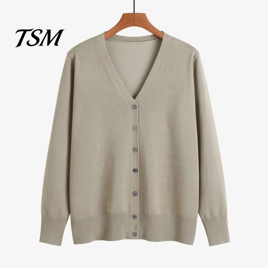 Single-breasted Women Sweater Coat Solid Color Buttons Long Sleeves Casual Autumn Cardigan Soft V Neck Jacket for Daily Wear